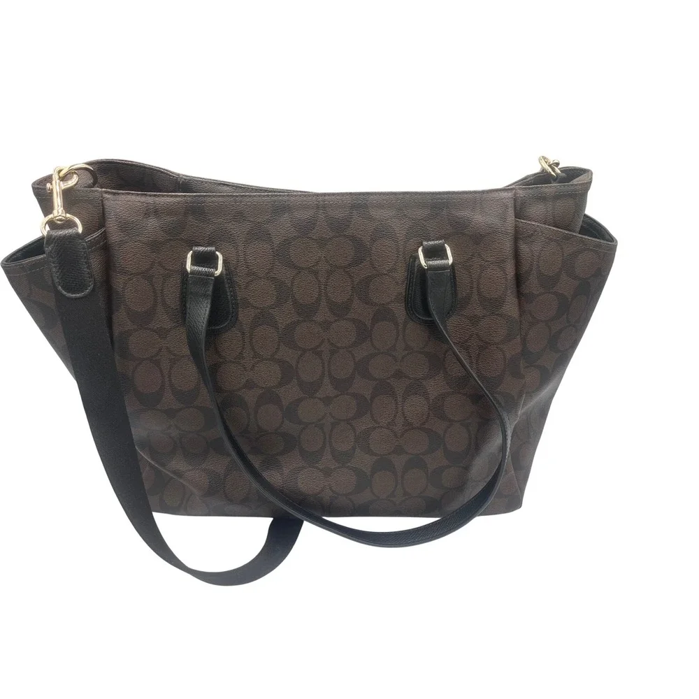 Coach Signature Canvas Diaper Bag Brown Black Monogram Tote F35414